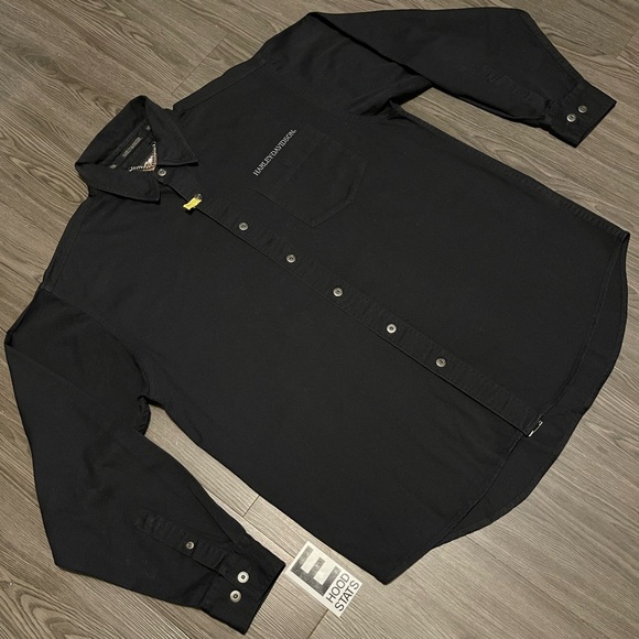 Harley Davidson Black Button Down Long Sleeve Embroidered Logo Mens Size L Shirt - Picture 6 of 17